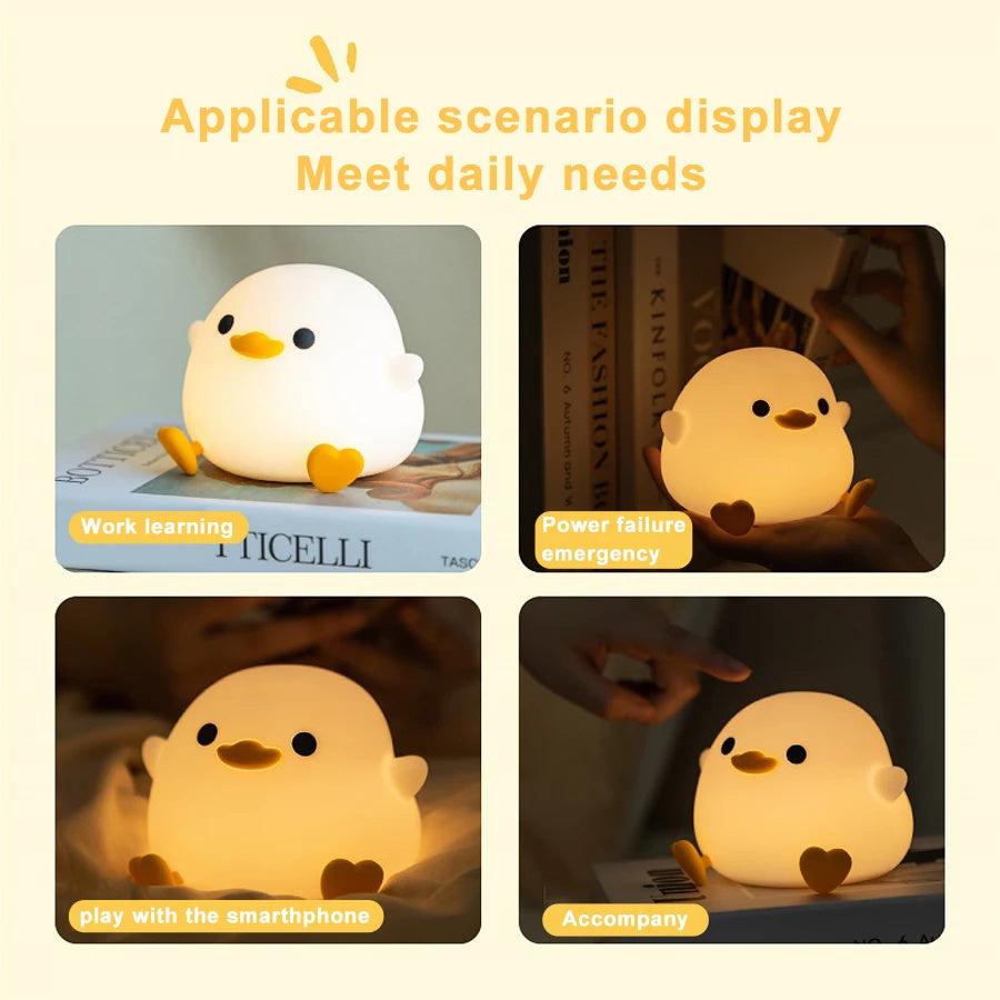 2.       Doudou Duck Silicone Alarm Lamp Ambience Light Bedroom Bedside Lamp Usb Charging With Sleeping Night Light